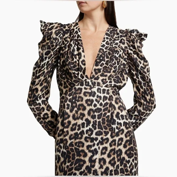 Farm Rio Leopard V-Neck Midi Women's Dress  Small - Picture 6 of 9